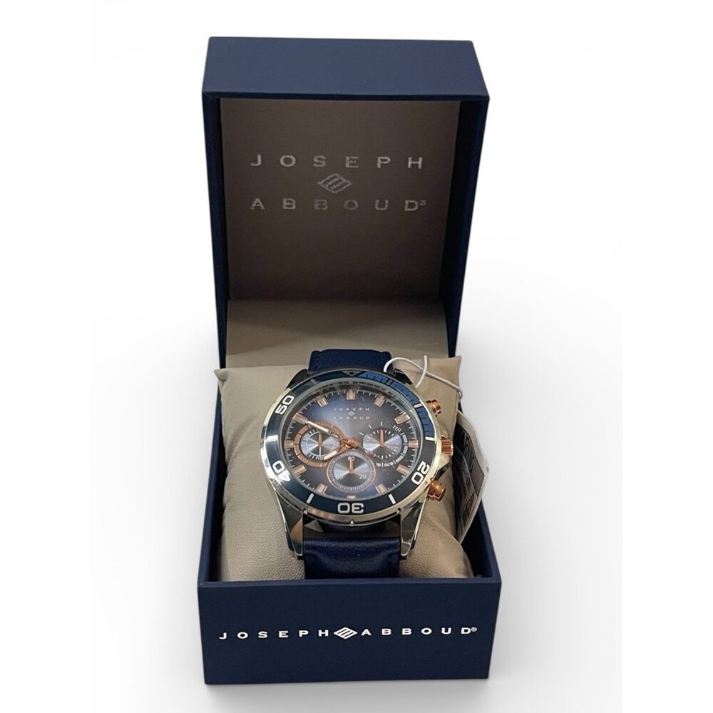 Joseph Abboud Silver-Tone, Blue Strap, Blue Dial, Mens Watch In Original Box - Picture 2 of 13